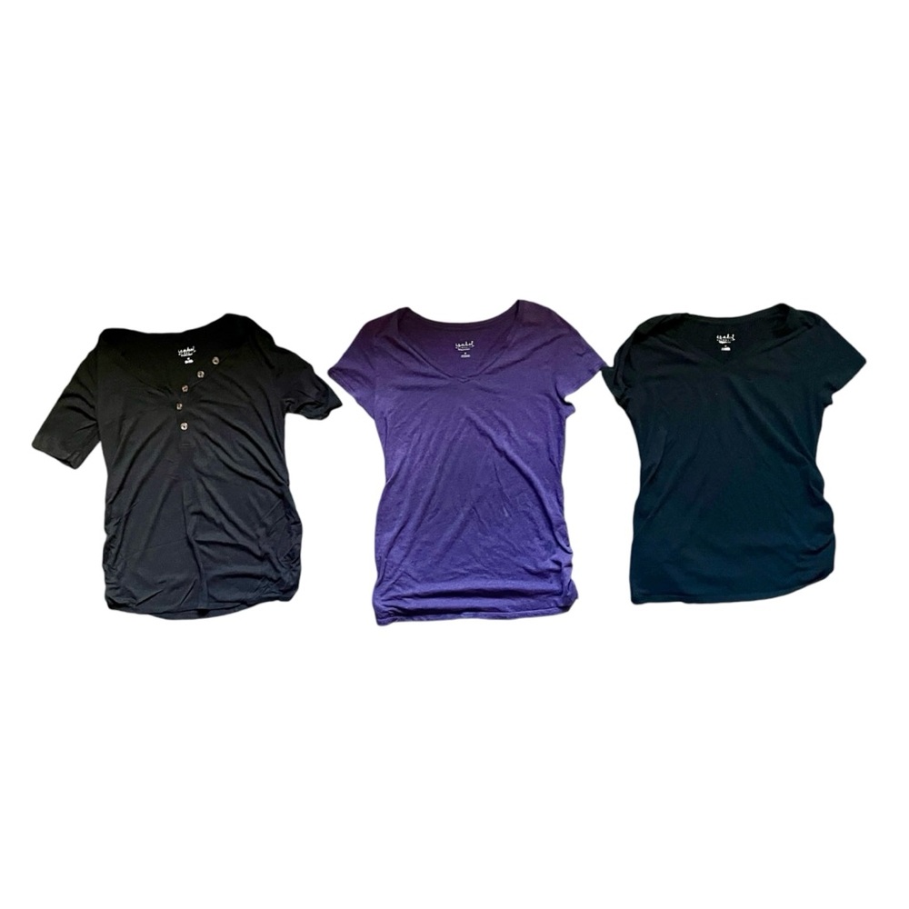 Isabel Maternity Shirts Bundle of 3 V Neck Side Shirring Tops Casual Tees Medium